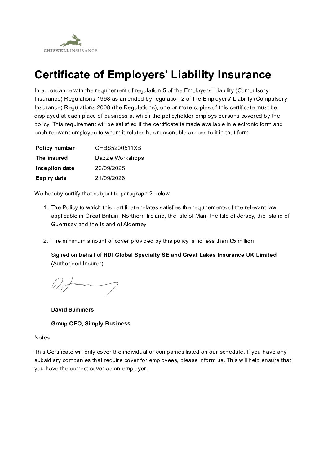 Employer Liability- Dazzle